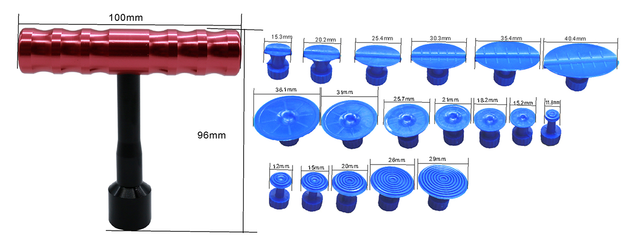 BT181013 T Bar Car Paintless Dent Repair Tools With 18pcs Glue Tabs -3