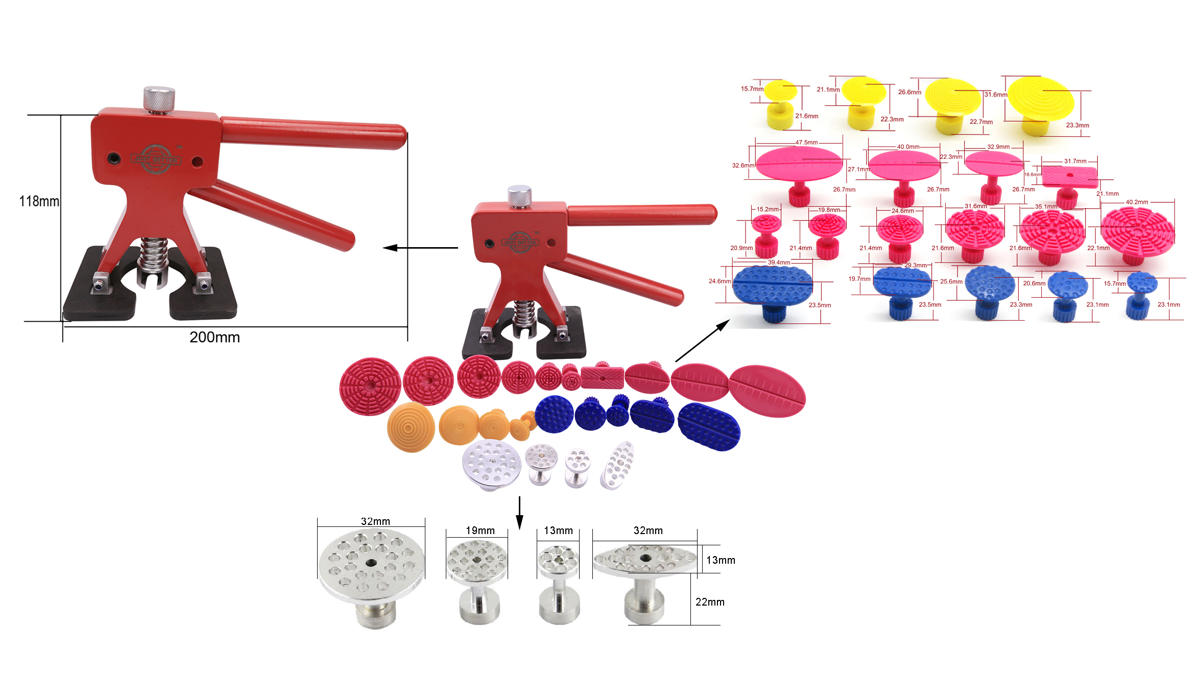  Car Repair Tools Dent Remover Puller Auto Body Dent Lifter Tools Puller Set Explosion Drawings