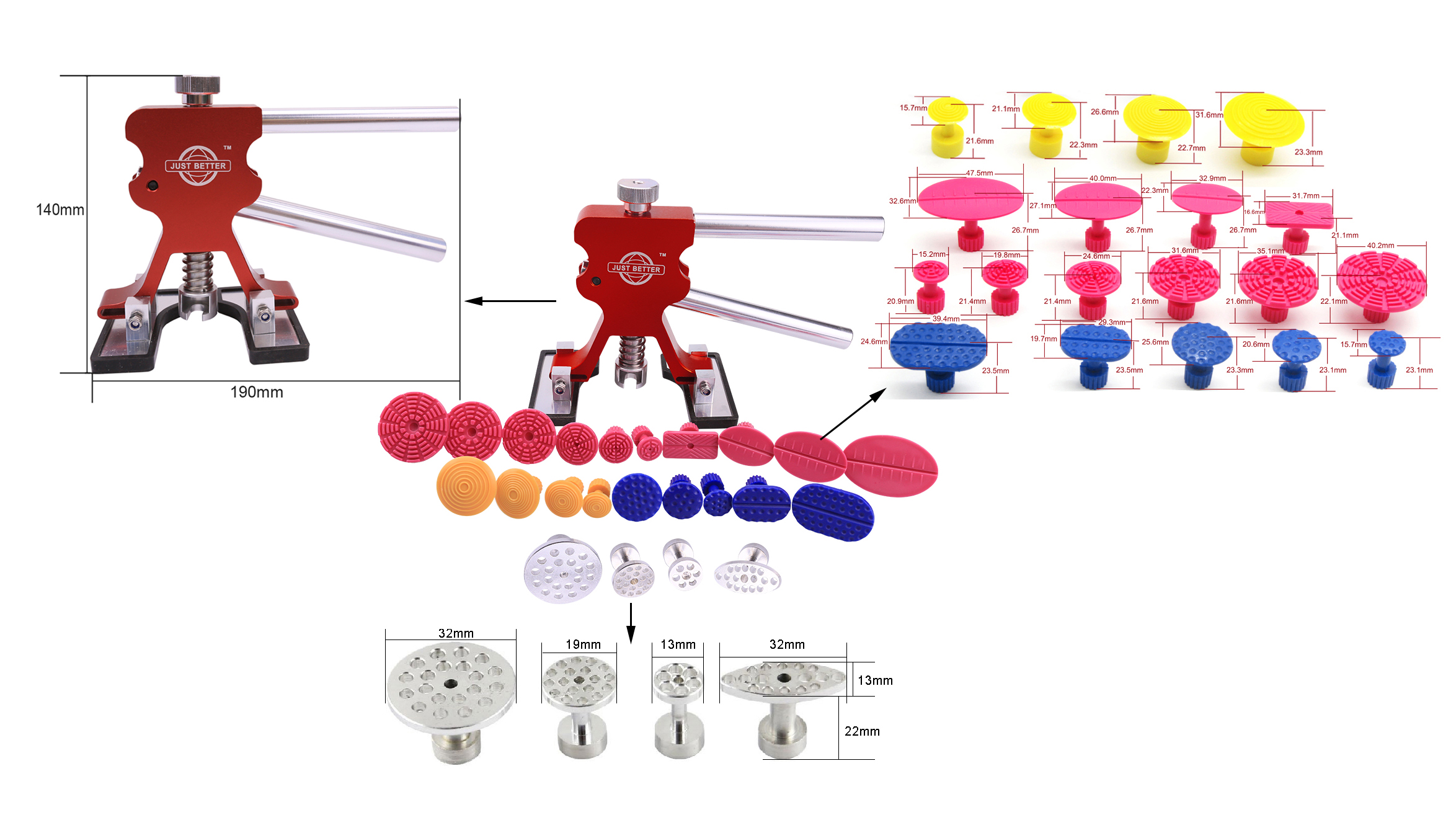 Auto Body Repair Tools Dent Removal Car Kit Adjustable Dent Puller Lifter With Glue Tabs Explosion Drawings